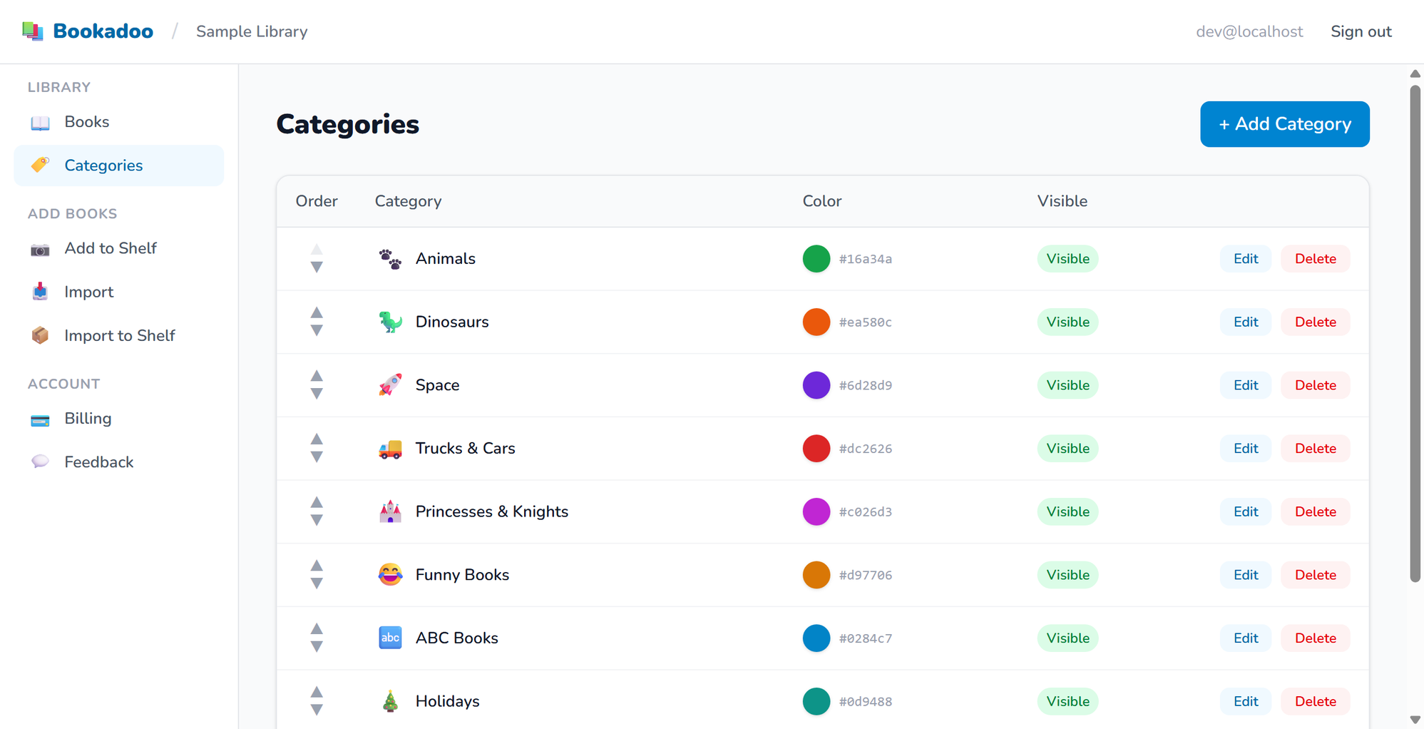 Category management with emoji and color picker