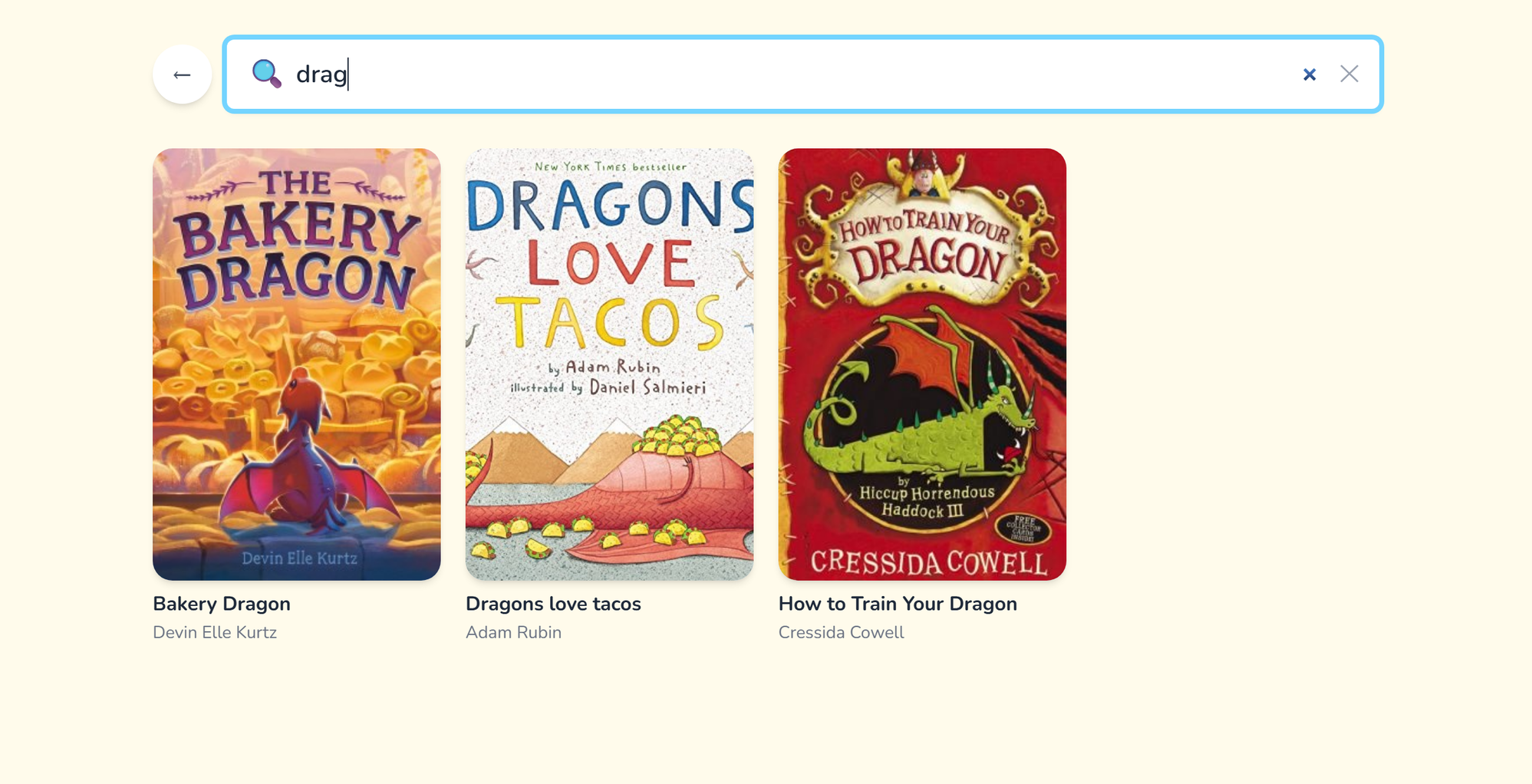 Search results showing book covers